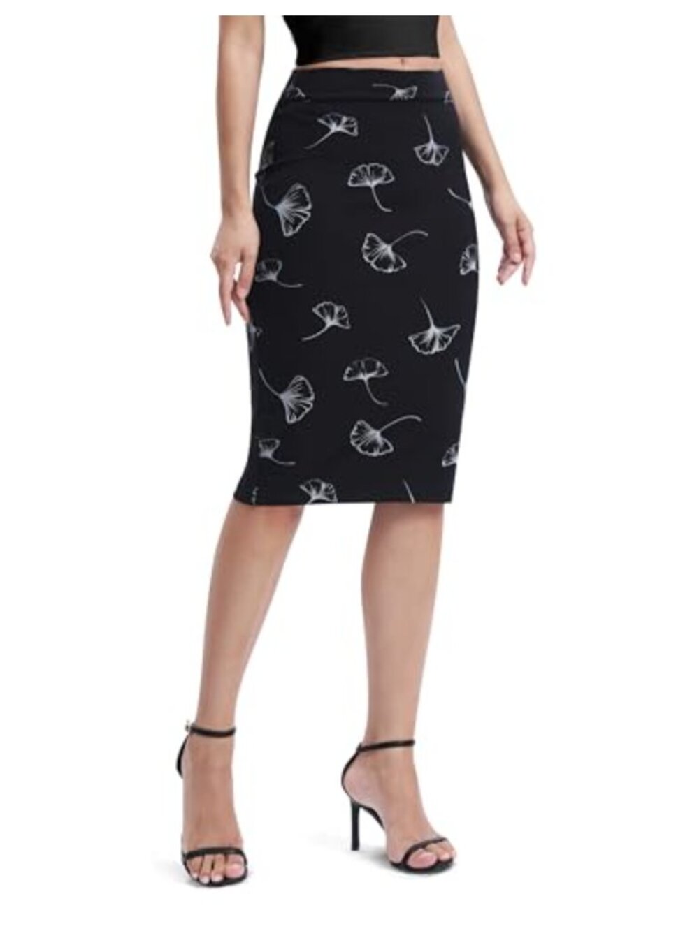 Elastic Waist Bodycon Midi Pencil Skirt High Stretch Nylon